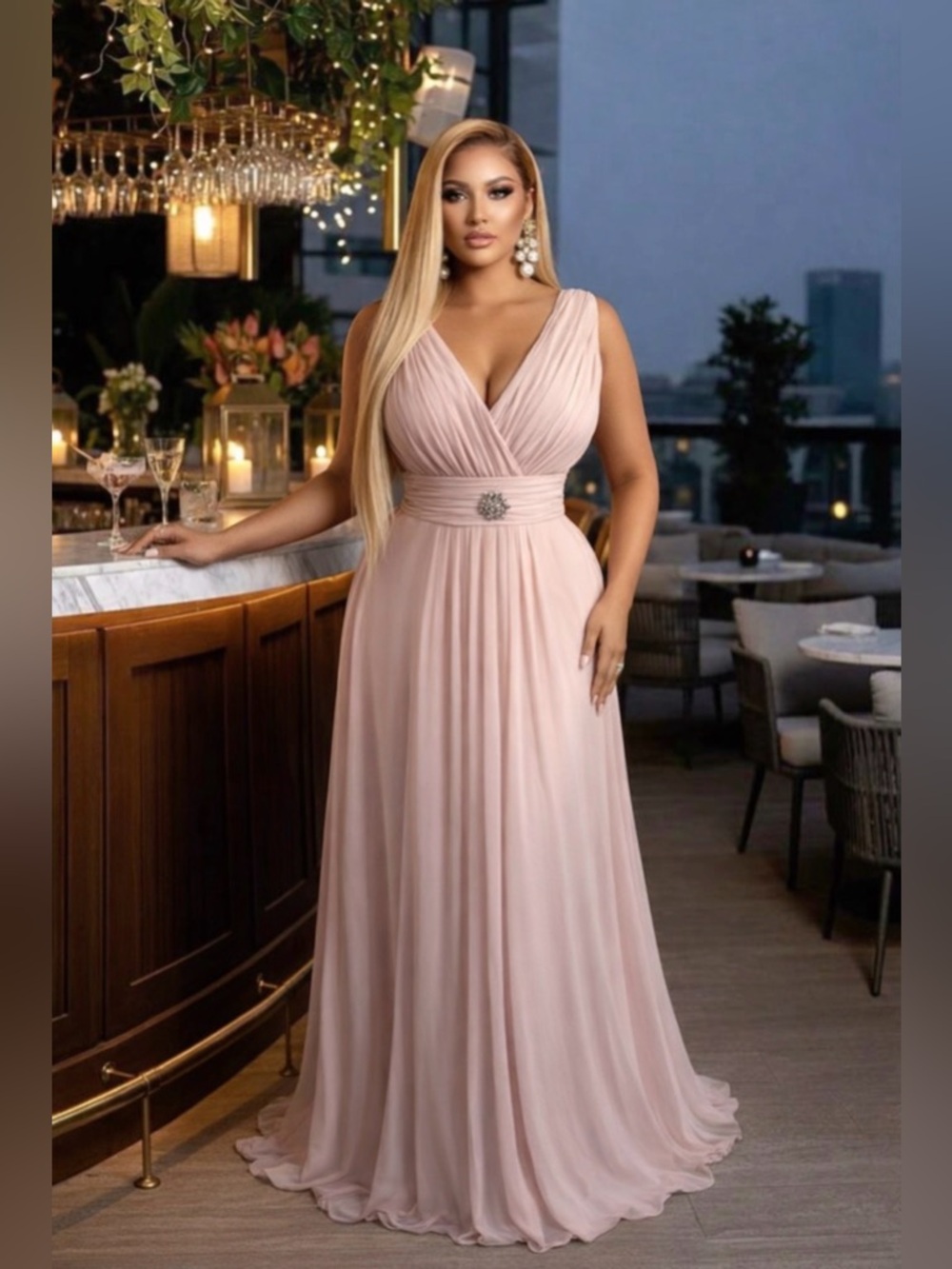 Bill Levkoff Blush Pink Chiffon Evening Gown Size 20 Elegant Formal Dress .